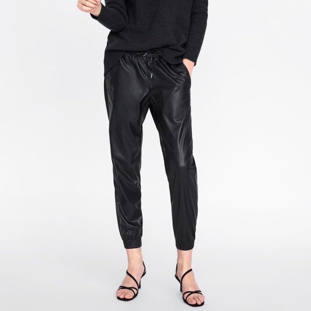 Zara faux leather black joggers